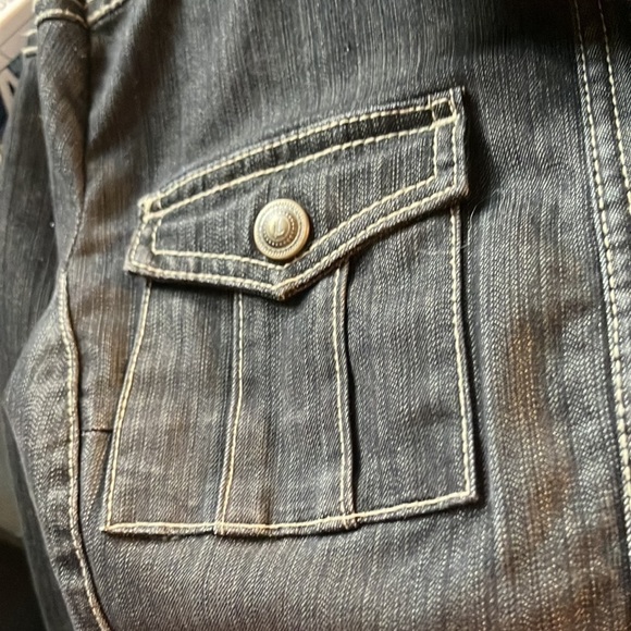 LIVE a Little Light Black Jeans Jacket Silver Hardware White Overstitching M - Picture 5 of 7